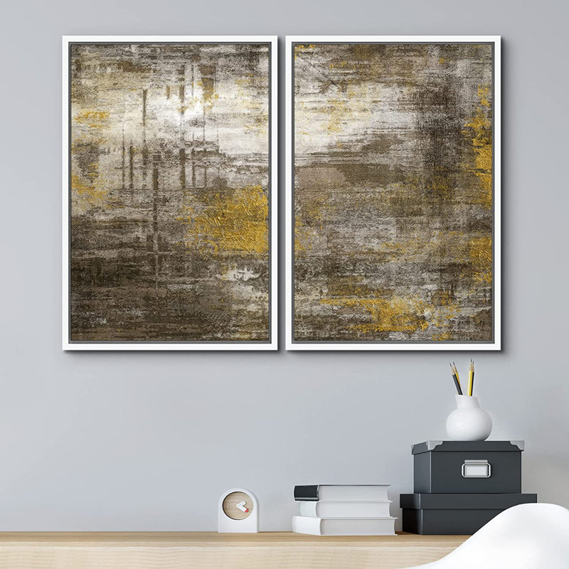 «Yellow Black Grunge Stroke Landscape», reproduction sur toile 2 pièces, H 24 po x l 36 po x P 2 po
