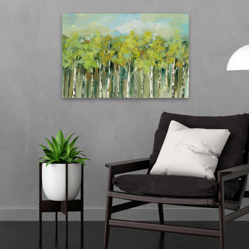 Cimes d'arbre April - bouleau abstrait bleu-brun, H 24 po x l 16 po