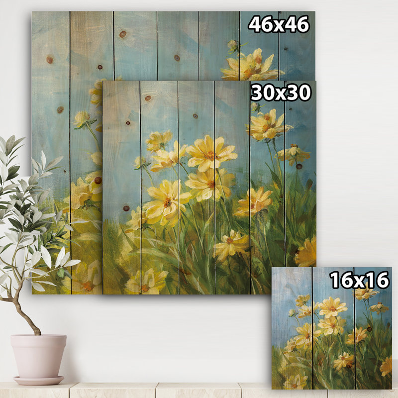 Champ d'été I - reproduction traditionnelle sur bois de pin naturel, H 30 po x l 30 po x P 1,5 po