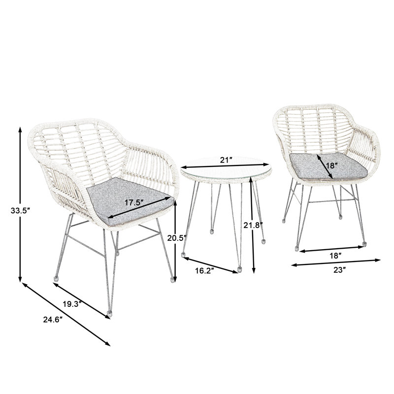 Buschi Round Wicker Rattan Patio Waterproof Seating Set with Cushions and Table, White, Black