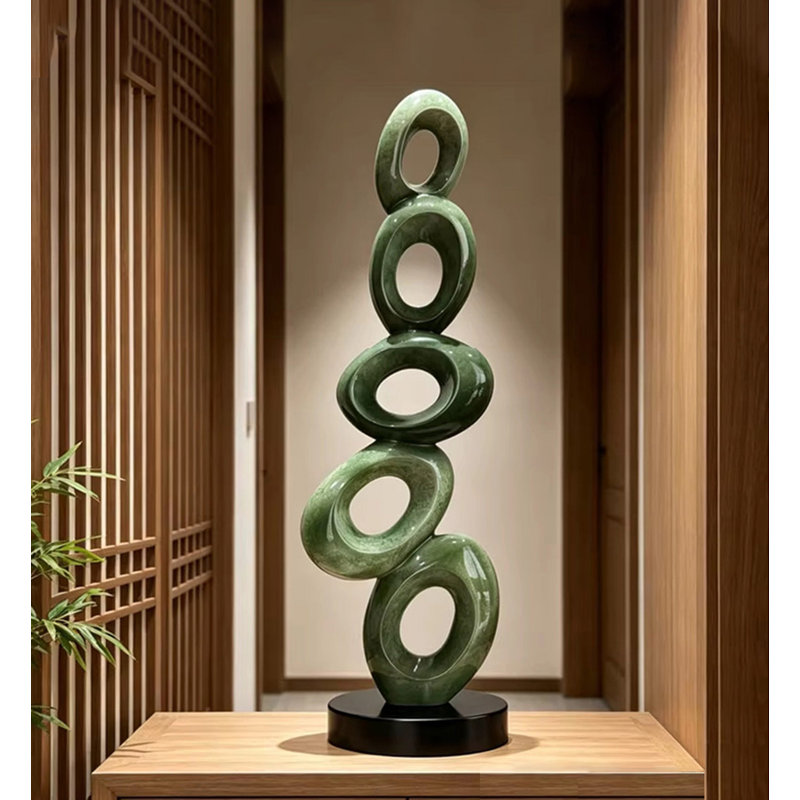Sculpture moderne en résine abstraite verte empilée