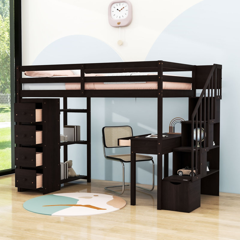 Helmtrude Twin 6 Drawers Loft Bed with Built-in-Desk by Harriet Bee, Espresso
