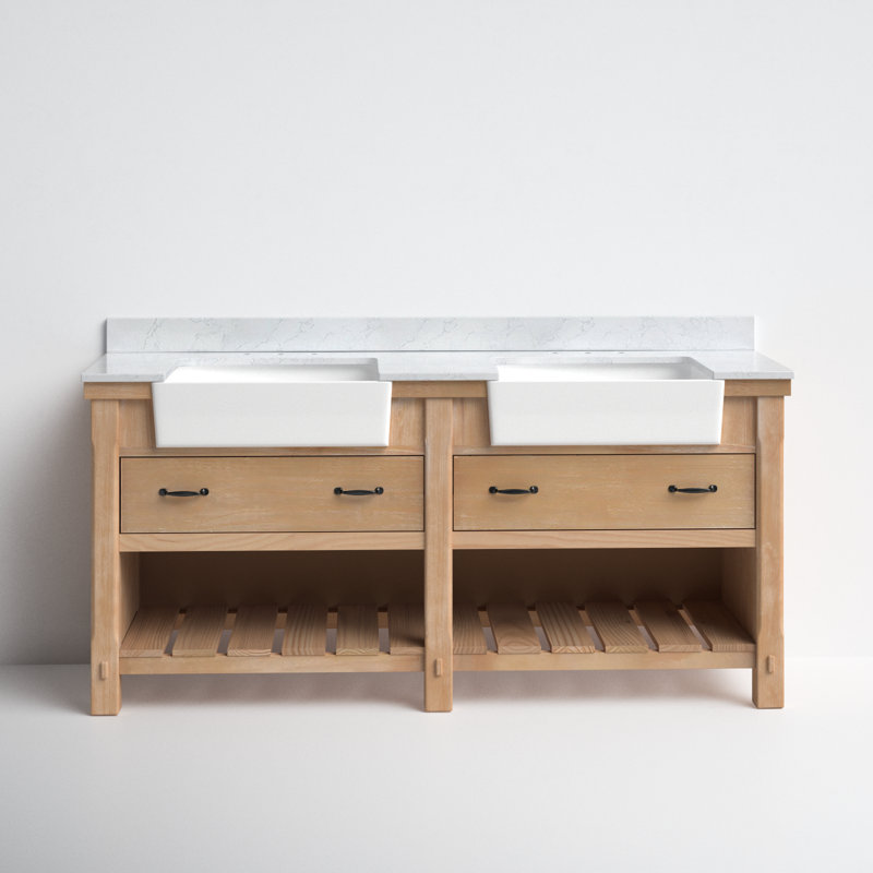 Ensemble de meuble-lavabo double 72 po Villareal, Pin patiné