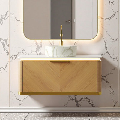 36" Floating Bathroom Vanity with Sink: Ceramic Basin, Auto LED Light, Soft-Close Drawer & Pre-Assembled Luxury