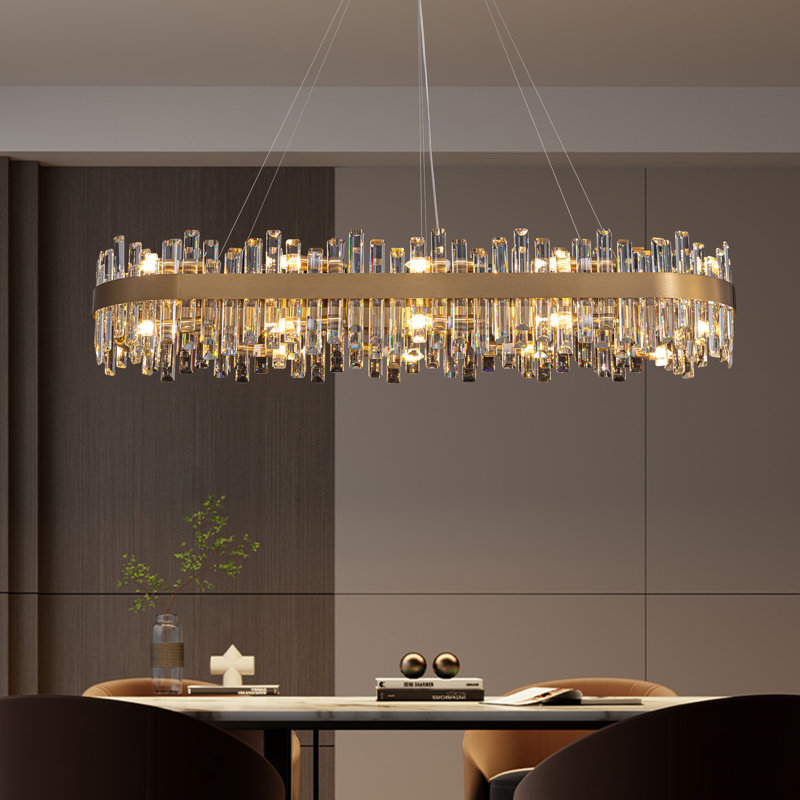 Lustre moderne 20 lumières à intensité variable avec détails en cristal Kacy, Transparent, H 9,8 po x l 51,2 po x P 15,7 po