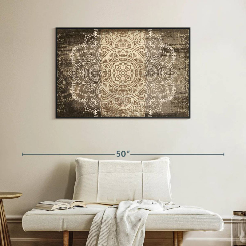 Mandala On Wood, Floating Frame Black, 40" X 27"