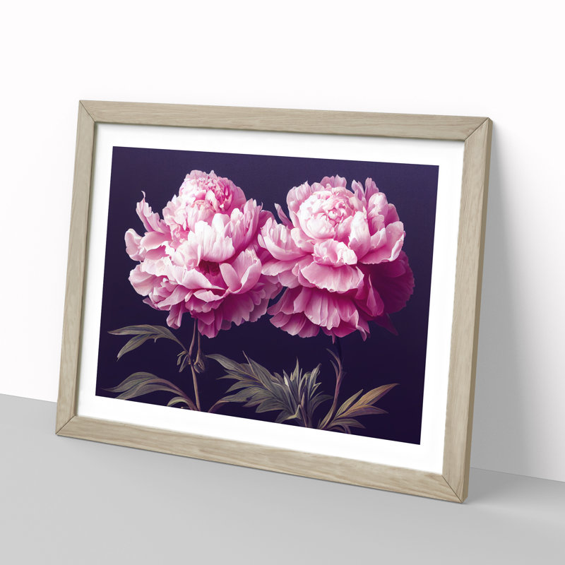 Splendorous Peony Flowers - Framed Print, 34cm H x 46cm W x 2cm D, Oak