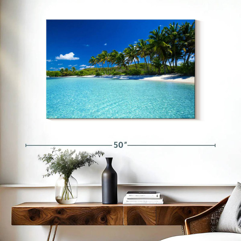 Gillard, palmiers et plage tropicale, H 26 po x l 39 po