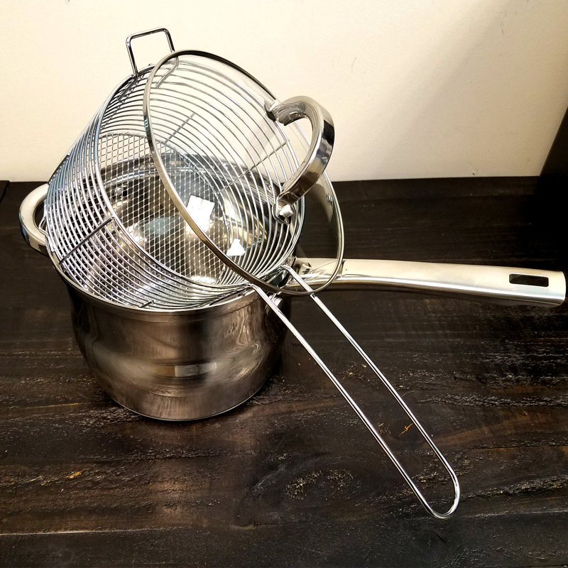Stainless Steel 3-Piece Deep Fryer Set with Glass Lid