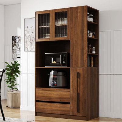 Armoire de cuisine moderne avec tablette coulissante multifonctionnelle et support pour micro-ondes