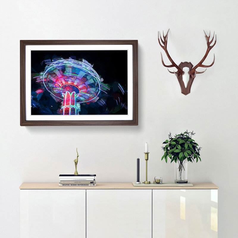 Fairground Swing at Night in Abstract - Picture Frame Graphic Art Print, Walnut Framed, 62cm H x 87cm W x 2cm D