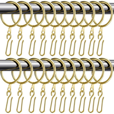 Lot de 60 anneaux de rideaux en métal avec crochets à épingle, 3,2 cm (1,26 pouce), anneaux de suspension pour tringles, crochets inclus, glissement facile, doré