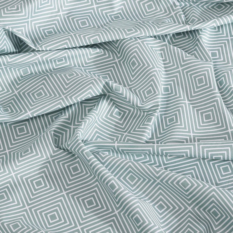 Twin XL Diamond Printed Green-Gray Microfiber Sheet Set