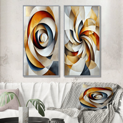 «Beige Stellar Explosion Accent With Orange I», ensemble de 2 pièces d'art abstrait en spirales abstraites