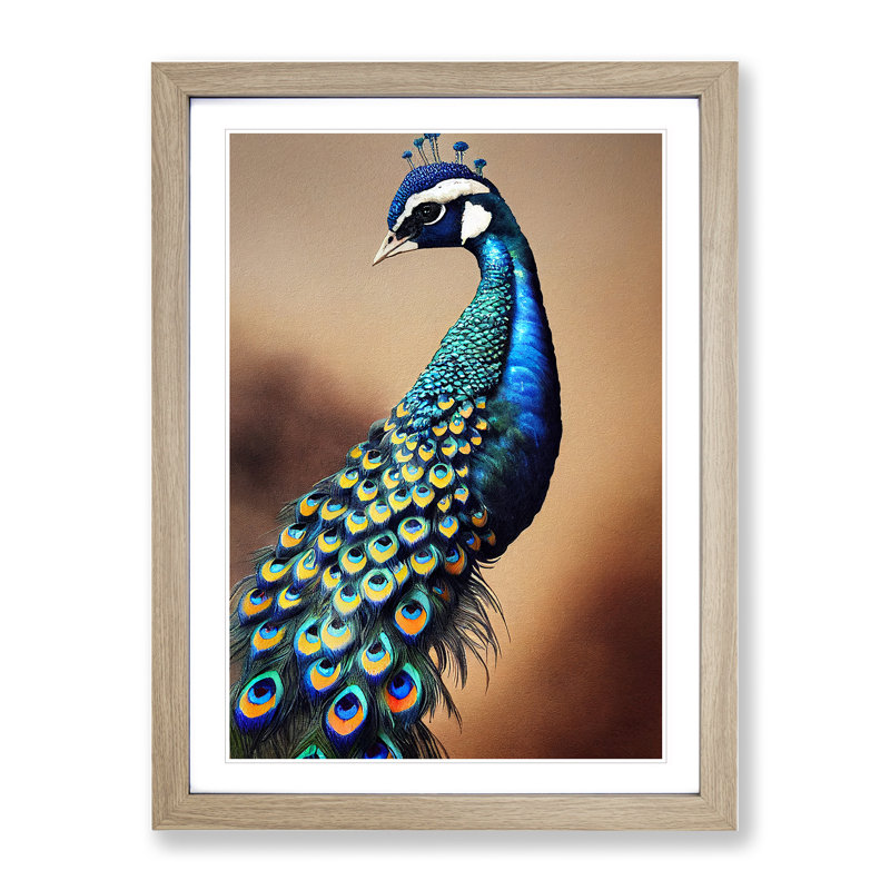 View Of A Peacock No.1 - Single Picture Frame Print, 34cm H x 25cm W x 2cm D, Oak