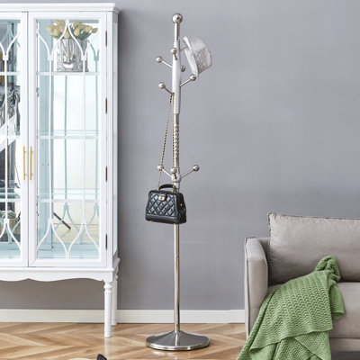 Main Stainless Steel Spray Painted Hanger, Modern Silver Stainless Steel Coat Rack, Wood Reinforcement At The Bracket, 72 Inch Raised Design With Detachable Bracket