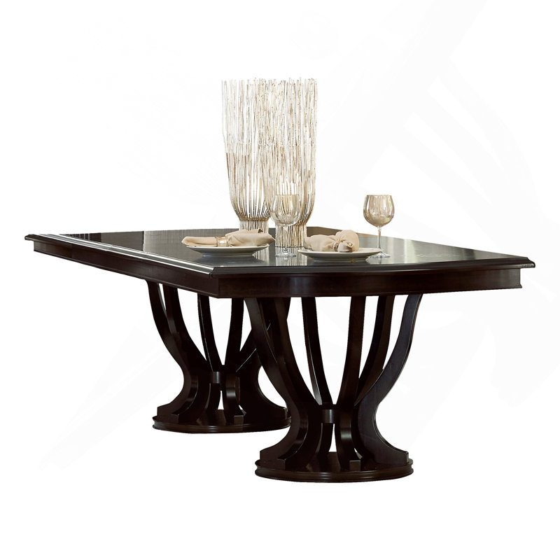 Table de salle à manger à double caisson rectangulaire à finition espresso de style contemporain avec rallonge