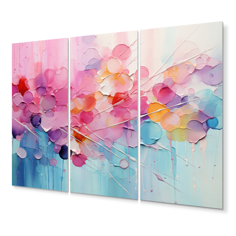 Pink Blue Pastel Patchwork - Abstract Collages Metal Wall Decor Set