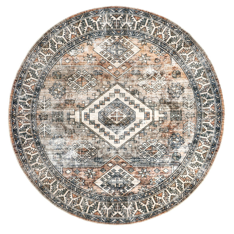 Bowie SpinClean Machine Washable Tribal Pattern Area Rug, Round 6'
