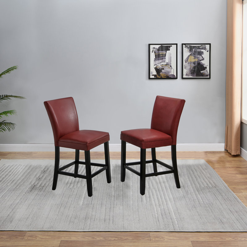 Upholstered Counter Stool with Solid Wood Frame, Red