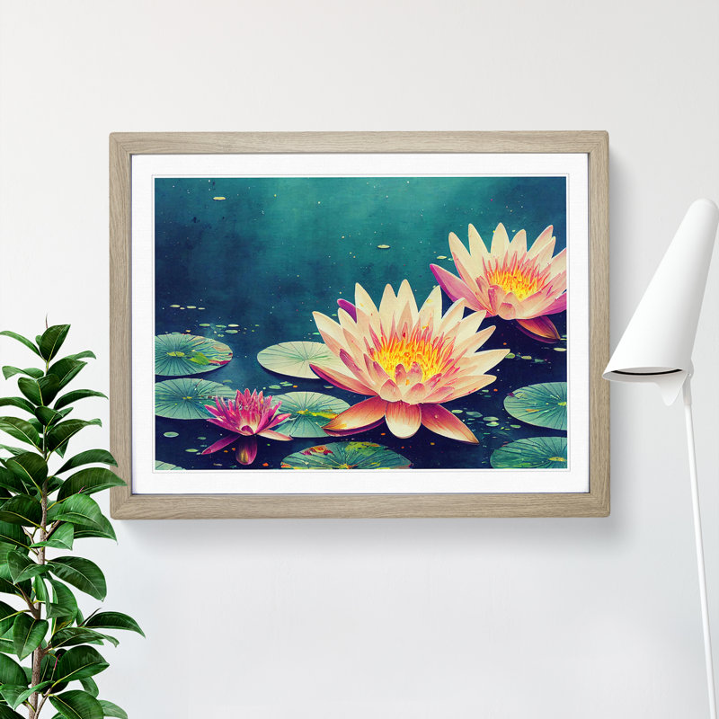 Water Lily Pond Painted Vol.3 - Framed Print, 25cm H x 34cm W x 2cm D, Oak Framed