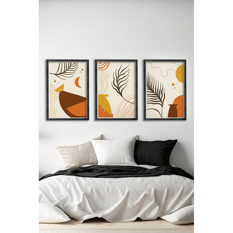 Ensemble de 3 panneaux décoratifs élégants en bois aggloméré, cadre en bois massif, 13,4 x 19,3 x 0,6 pouces | Œuvre d'art 100% MDF avec impression numérique | Parfait pour le salon, la chambre à coucher et le bureau, design élégant et moderne