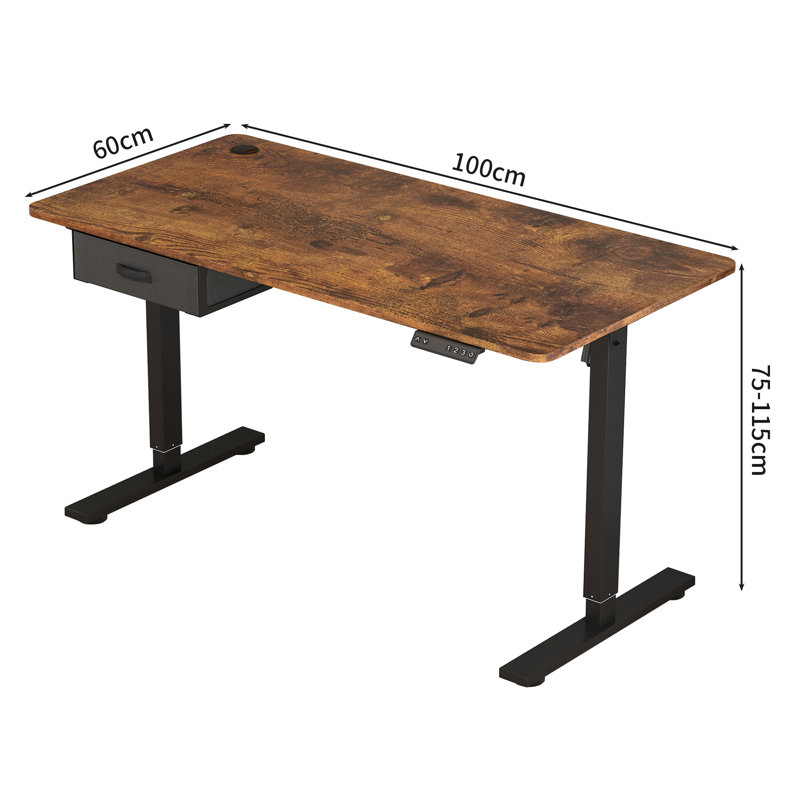 Alstead Adjustable Standing Desk, Black, Brown, 100cm W x 60cm D