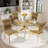 Glass Round Dining Table Set with Luxury Velvet Upholstered Dining Chairs-496819576-496819579-482210675