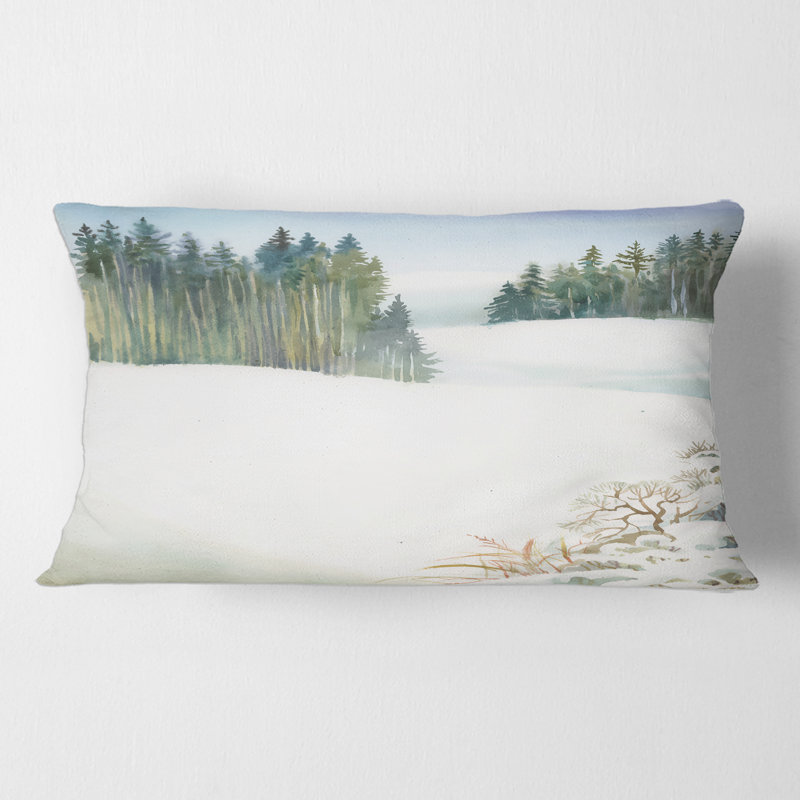 Rectangle, forêt de pins dans un paysage d'hiver enneigé - Coussin décoratif traditionnel