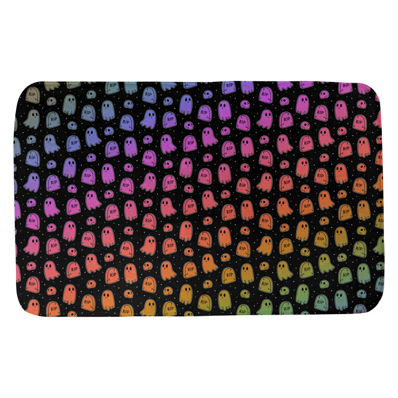 Tapis pour salle de bain ghost Avicia, l 17 po x L 24 po, Rose foncé / jaune / vert