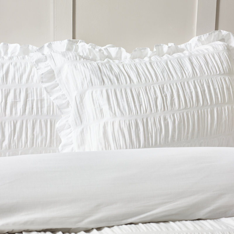 Seersucker Frill Duvet Cover Set, Double Duvet Cover + 2 Standard Pillowcases, White
