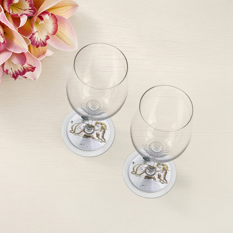 Sous-verres ronds Zodiac Aries, Blanc