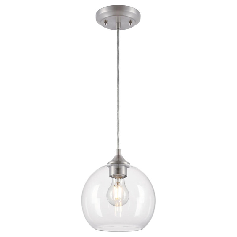 Mini-luminaire suspendu d'intérieur avec verre transparent Tatze, Nickel brossé