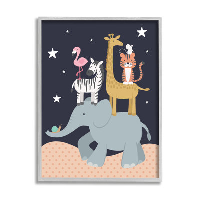 Ciel étoilé, safari, animaux, éléphant, girafe, zèbre