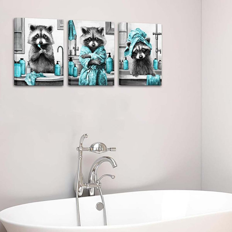 40*30, Bathroom Wall Art Funny Animals Bathroom Decor Recoon Pictures Paintings., Teal/Grey