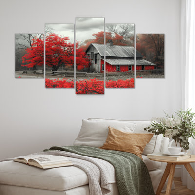 Rouge et gris Autumn Barn Refuge II - ensemble d'art sur toile de grange