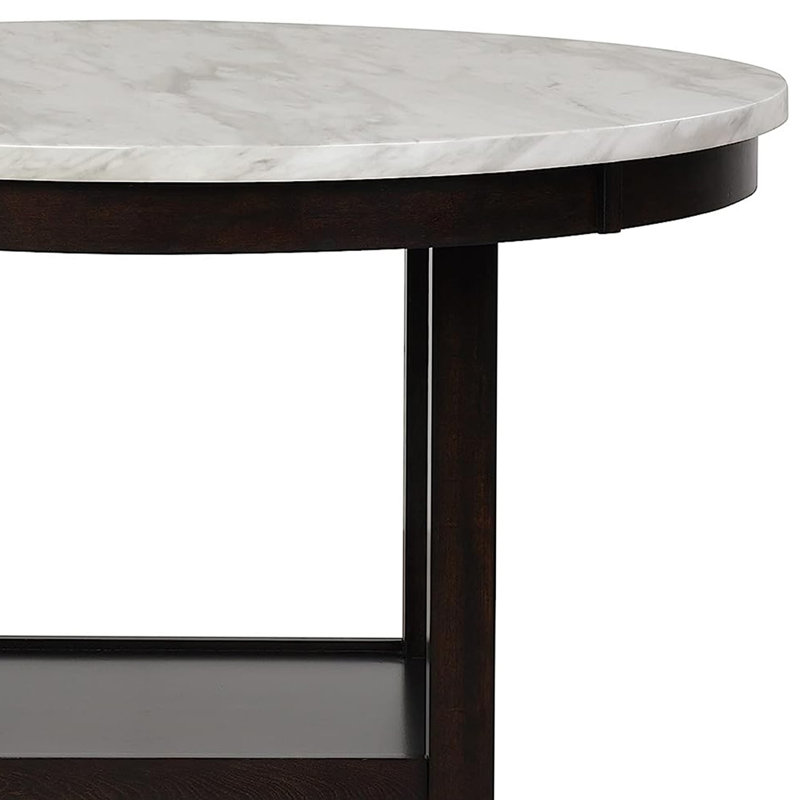 Round Faux Marble Top Solid Wood Base Dining Table
