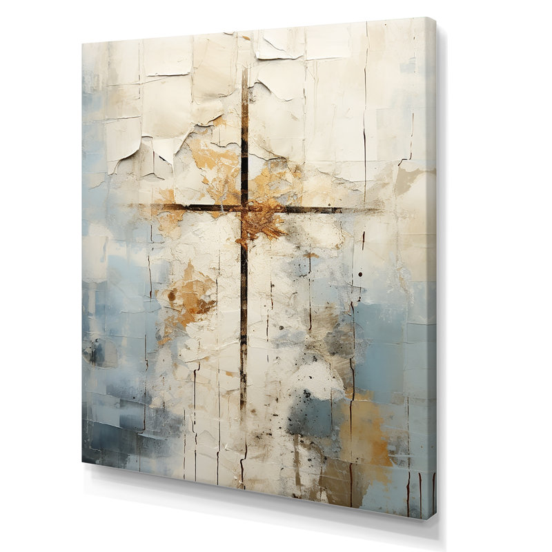 Art mural croix de Christianisme beige de Jessus II, Toile tendue, H 32 po x l 24 po, Sans cadre