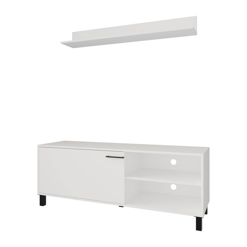 White Tv Stand Featuring Surface And Open Storage Area, 1-Door Design For Space Optimization, Arms Comfortable Height Shifting, Ideal Various Interior Styles, Particle Board Material, 20.9 In Tall