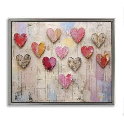 Playful Love Hearts Collage Framed Floater Canvas Wall Art by LSR Design Studio