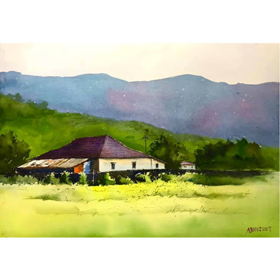 Maison sur le village de montagne | Aquarelle par Abhijeet Bahadure