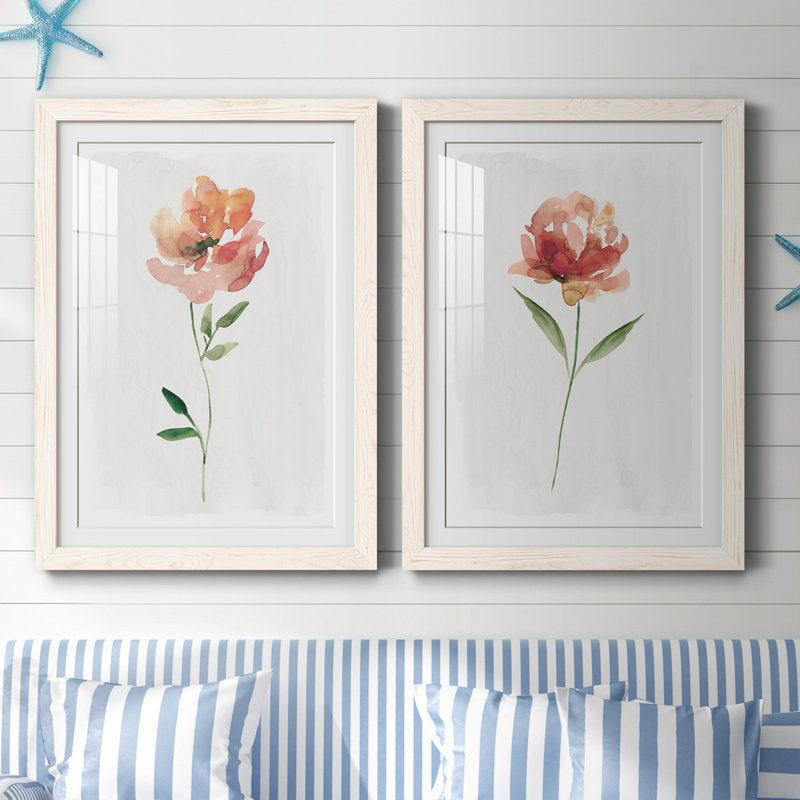 Happy Bloom I - ensemble de 2 reproductions d'art, Blanc, H 44 po x l 31 po x P 1 po, Papier encadré blanc