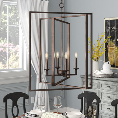 4 - Light Steel Dimmable Geometric Chandelier