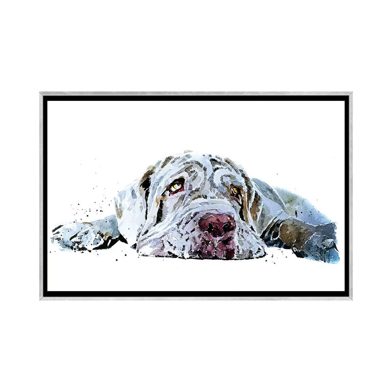 « L’amour du chiot Mastiff » par Edwatercolours-impression, H 18 po x l 26 po x P 1,5 po, Toile avec cadre argenté
