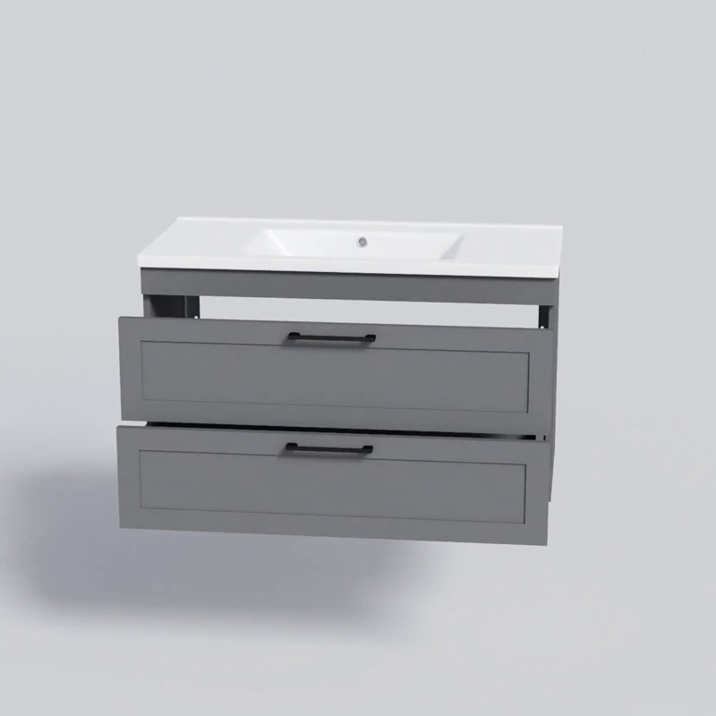 Palm Beach Gray Matte Wall-Mounted Bathroom Vanity with Ceramic Top
