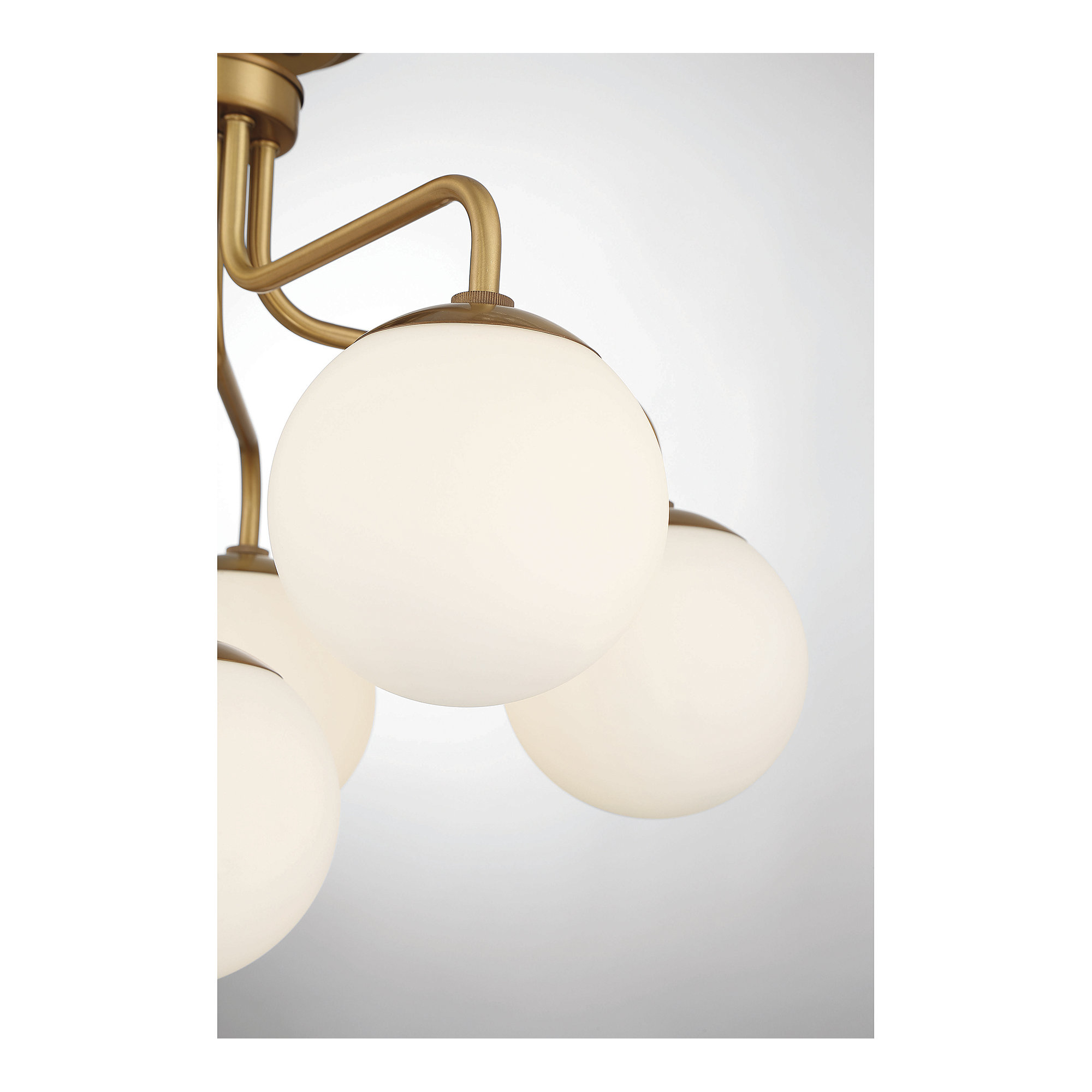 Chemise 6 Light Glass Semi Flush Mount, Brass, White