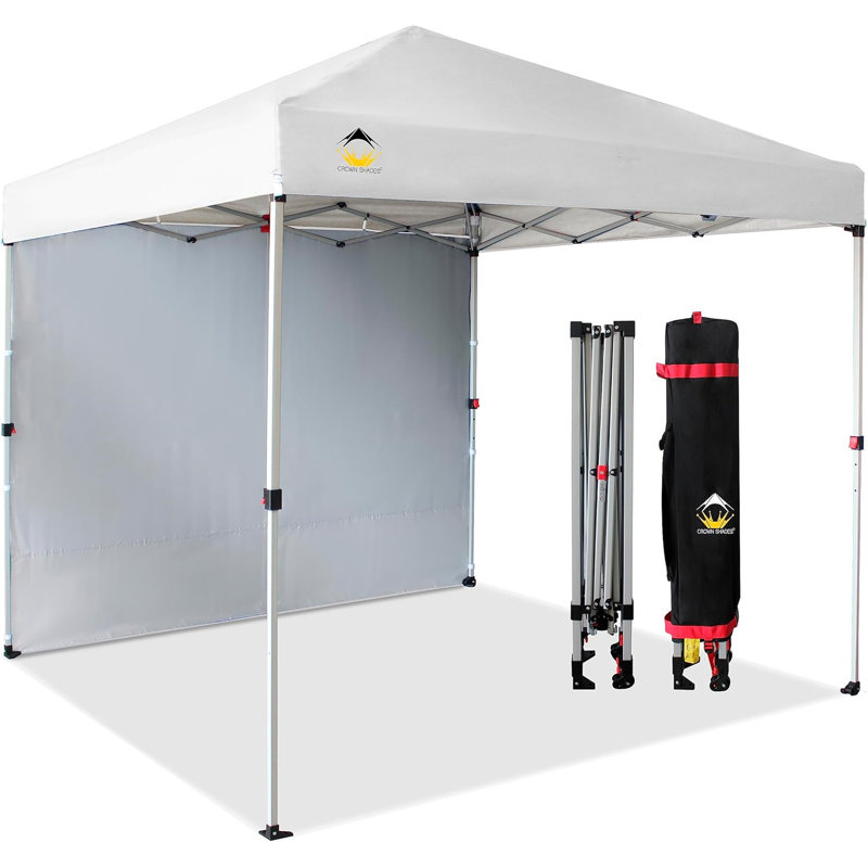 8 Ft. W x 8 Ft. D Pop Up Canopy Instant Tent with 1 Removable Sidewall, White