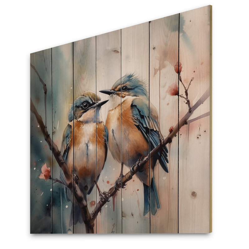 Oiseaux bleus assis sur une branche d'arbre III, H 15 po x l 15 po x P 0,78 po