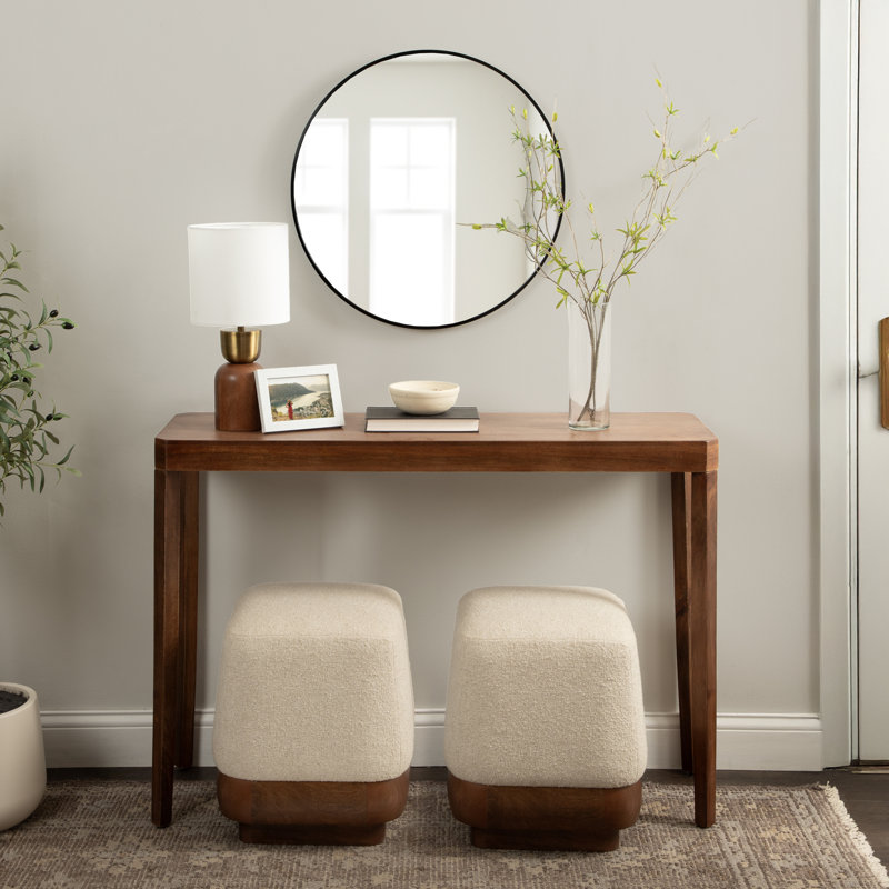Repose-pieds Sabri en tissu avec base en bois de manguier, White, Brown