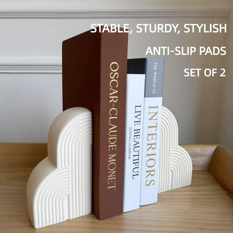 Serre-livres en béton décoratifs pour livres lourds - ensemble de 2 bohème de style esthétique, serre-livres décoratifs blancs pour étagères, décoration de bureau bohème, décoration intérieure ou bibliothèque (blanc crème)